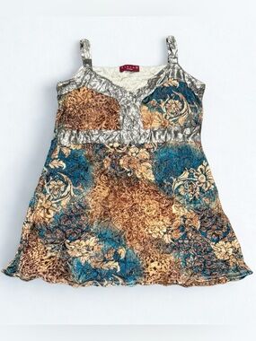 Kisca Gold & Blue Velvet Crinkled Top (or mini dress), Size 1 (small).